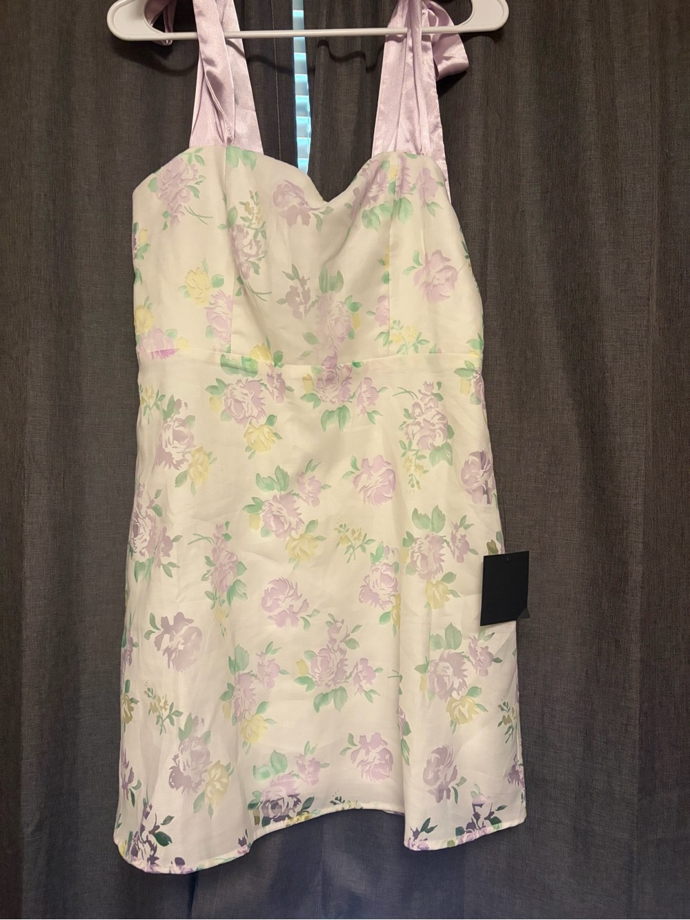 Lulu's White Floral Dress with Pastel Purple and Green